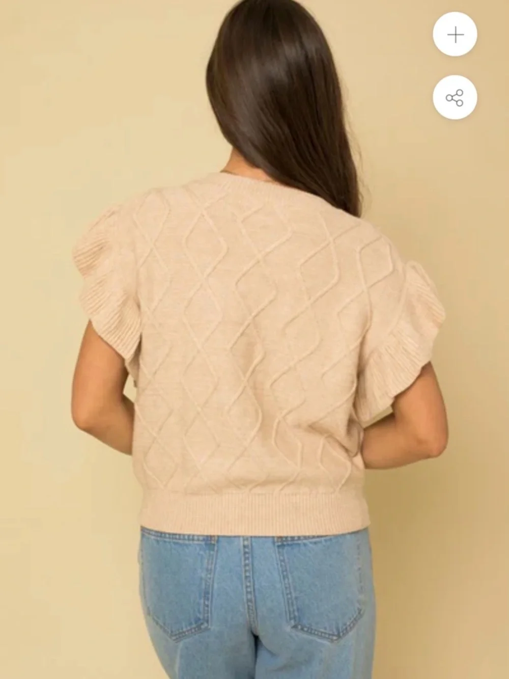 Gilli Cream Ruffle Sleeve Pom Pom Sweater Top Medium